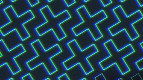 Neon plus sign glitch pattern background with colorful RGB cross shapes 스톡 동영상 334140285