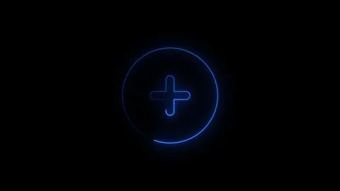 Neon plus sign glowing circular light button interface animation Stock Footage 348022433