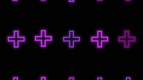 Neon plus sign pattern in rows on black gradient 스톡 동영상 233414611