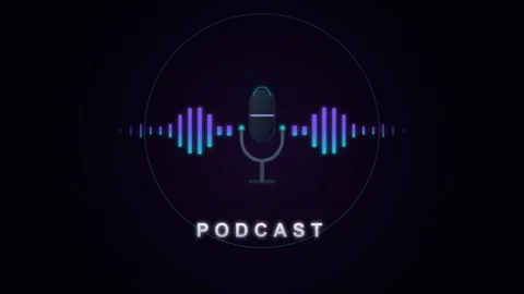 Neon podcast audio waveform animation with microphone modern digital media .. Stock Footage 337566209