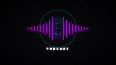 Neon podcast audio waveform animation with microphone modern digital media .. Stock Footage 337566211