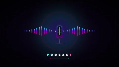 Neon podcast audio waveform animation with microphone modern digital sound .. Video stock 337566248