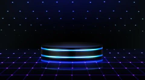 Neon podium. Empty stage in nightclub, dance floor Illustrazione stock