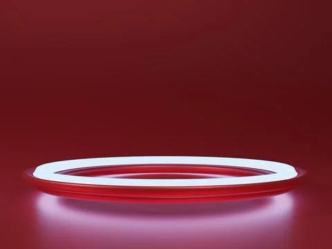 Neon podium for product presentation on a red background Stock Illustration