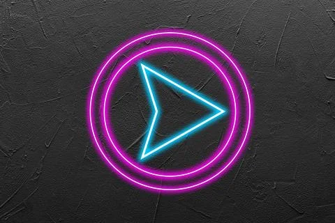 Neon pointer with arrow on grey textured wall Stock Photos