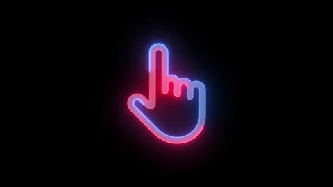 Neon pointer hand icon blue red color glowing animated black background Stock Footage 271053873