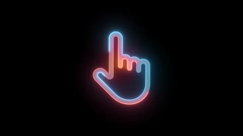 Neon pointer hand icon brown cyan color glowing animated black background Video stock 271053884