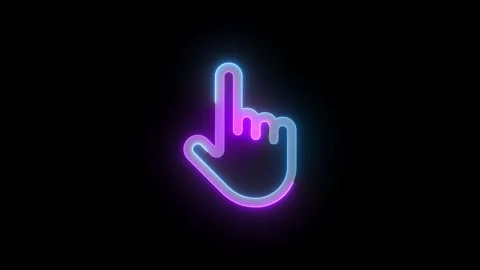 Neon pointer hand icon cyan purple color glowing animated black background Stock Footage 271053877
