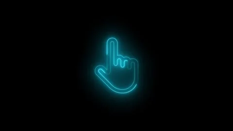Neon pointer hand icon glowing black background animation Video stock 289564989