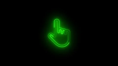 Neon pointer hand icon glowing black background animation Stock Footage 289565007