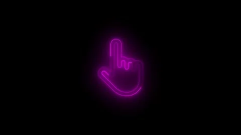 Neon pointer hand icon glowing black background animation Stock Footage 289565013