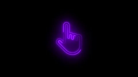 Neon pointer hand icon glowing black background animation Video stock 289565021