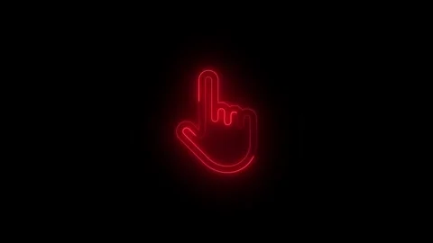 Neon pointer hand icon glowing black background animation Stock Footage 289565045