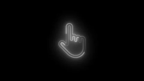 Neon pointer hand icon glowing black background animation Video stock 289565057