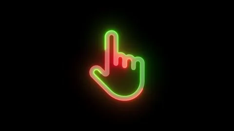 Neon pointer hand icon green red color glowing animated black background Video stock 271053880