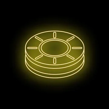 Neon poker chips stack glowing on black background Stock Illustration