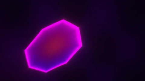 Neon polygon shape with pink and blue glow on dark background. Stock Footage 337516624