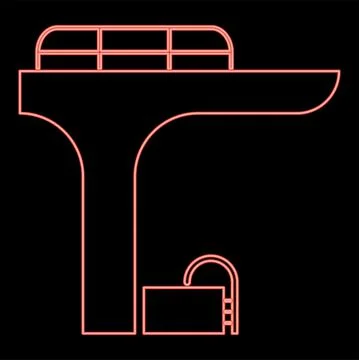 Neon pool with a diving tower red color vector illustration flat style image Illustrazione stock