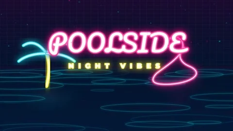 Neon 'Poolside' Text Animation on Dark Synthwave Background Loop Stock Footage 336879778
