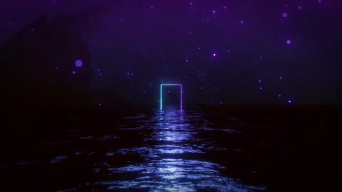 Neon Portal Reflection with Plexus Loop Stock Footage 303964200