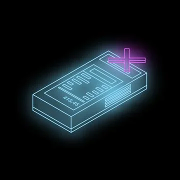 Neon pos terminal showing adding payment transaction on black background Stock Illustration