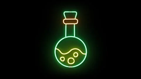 Neon Potion Bottle with Bubbling Liquid. Stock Footage 318048823