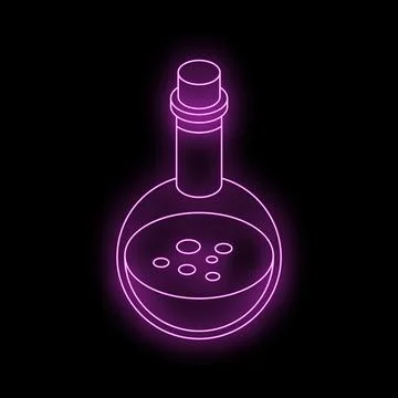 Neon potion bottle glowing on black background Stock Illustration