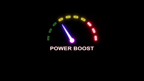 Neon power boost gauge indicator animation moving smoothly across rainbow s.. 스톡 동영상 339376274