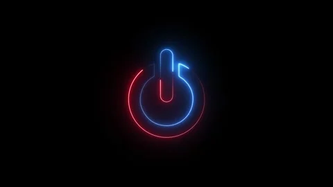 Neon power button icon with blue and red glowing lines Stock Footage 345380216