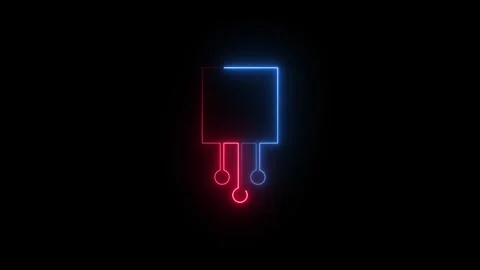 Neon power plug icon with red and blue glowing lines Stock Footage 345803277