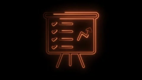 Neon presentation board displaying a growth chart and completed tasks on a dark Stock Footage 322962975