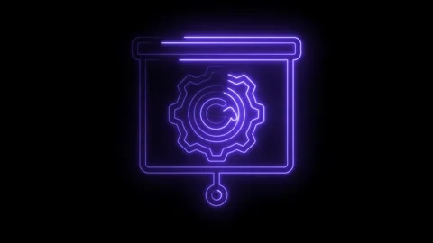 Neon presentation board with gear and recycle arrow animation on dark backg.. Stock Footage 345998585