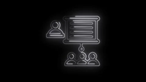 Neon presentation icon with speaker and audience on black background busine.. Stock Footage 346112475