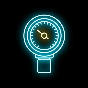 Neon pressure gauge measuring indicator on black background 스톡 일러스트