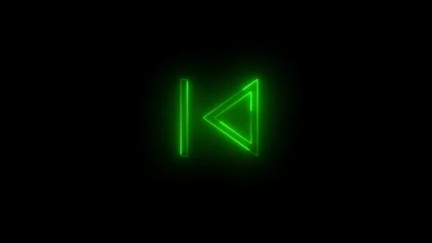 Neon previous symbol icon green glowing black background animation Stockbeeldmateriaal 276154232