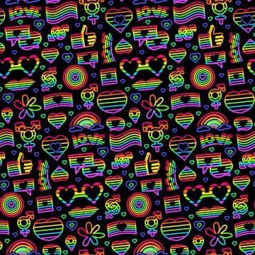 Neon Pride Seamless Pattern Illumination Stock Illustration