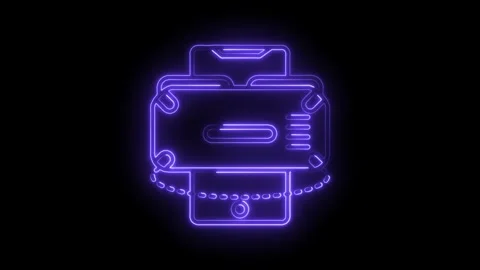 Neon printer icon animation on black background glowing outline technology .. Stock Footage 315958979