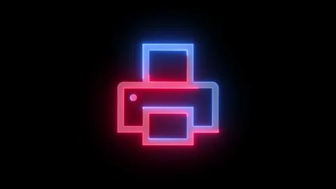 Neon printer icon blue red color glowing animation black background Stock Footage 268418099