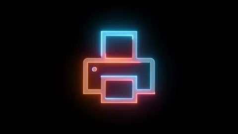 Neon printer icon brown cyan color glowing animation black background Stock Footage 268418110