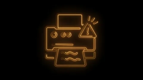 Neon printer icon with error sign on black background animation loop Stock Footage 345996732