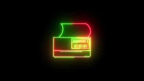 Neon printer icon green red color animation in black background Stock Footage 265399494