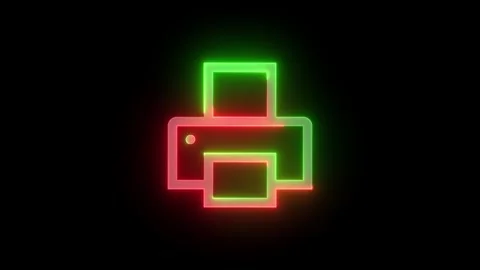 Neon printer icon green red color glowing animation black background Stock Footage 268418123