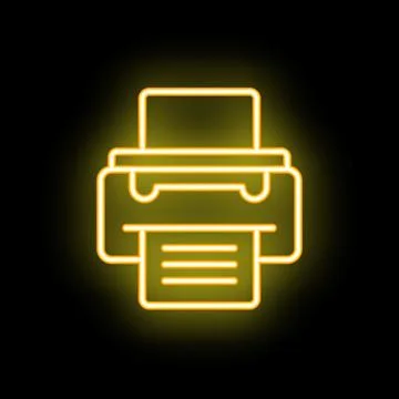 Neon printer icon printing document with yellow glow Stock Illustration