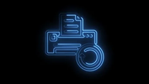 Neon printer icon with refresh symbol animation on black background print and Stock Footage 330777862