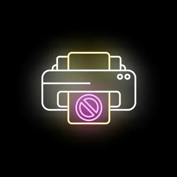 Neon printer icon showing forbidden sign concept 库存插图