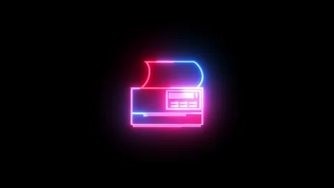 Neon printer machine icon glowing animated black background Stock Footage 274287271