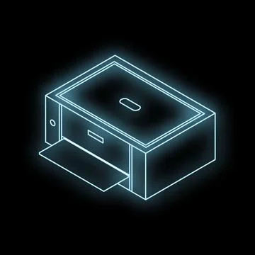 Neon printer printing document on black background イラスト素材