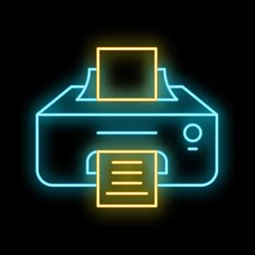 Neon printer printing a document, concept of printing service Stock Illustration