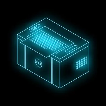 Neon printer printing document in dark room Stock Illustration