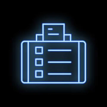 Neon printer printing document icon on black background Stock Illustration